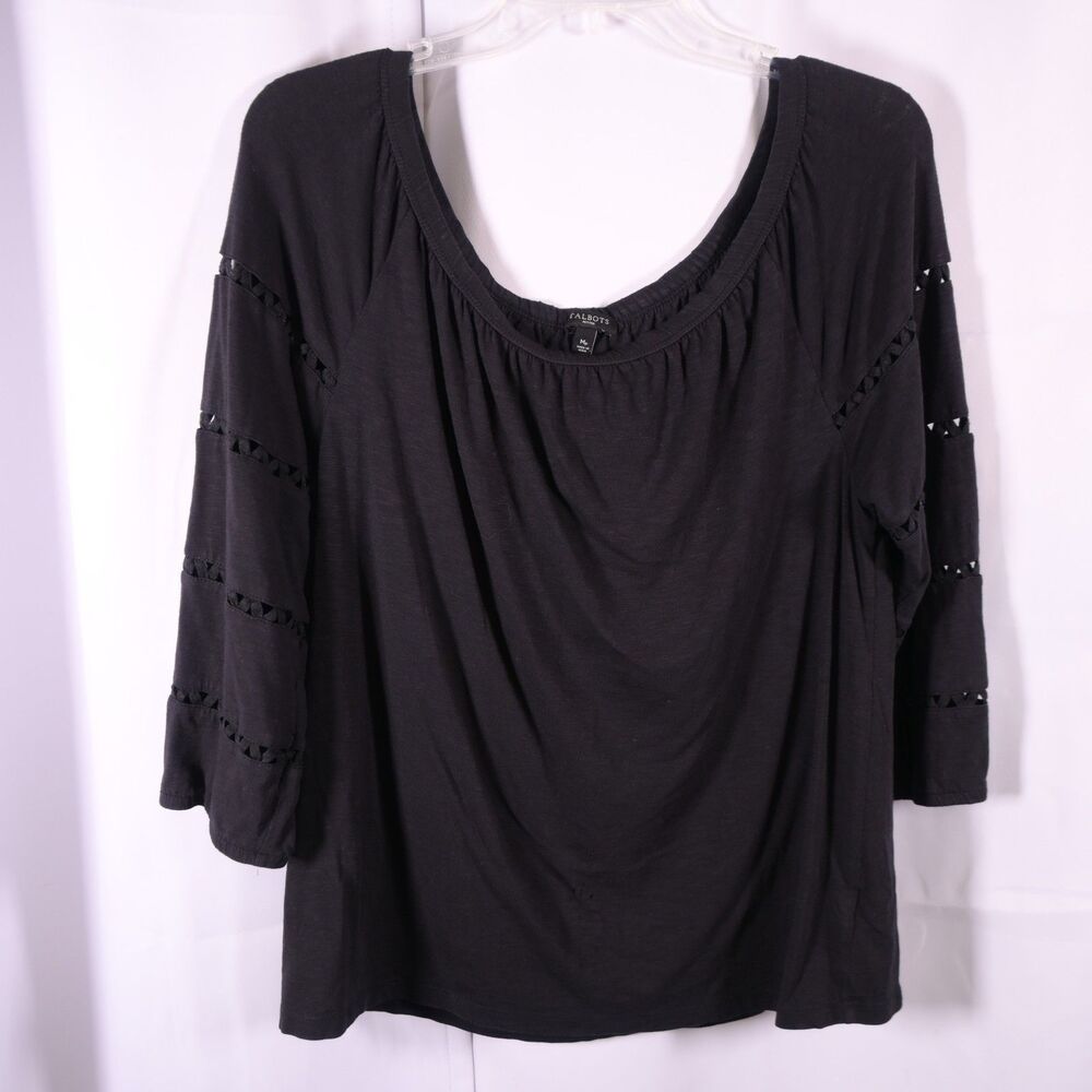 Talbots Women's Black Scoop Neck Blouse Medium Petite‎ Stretch